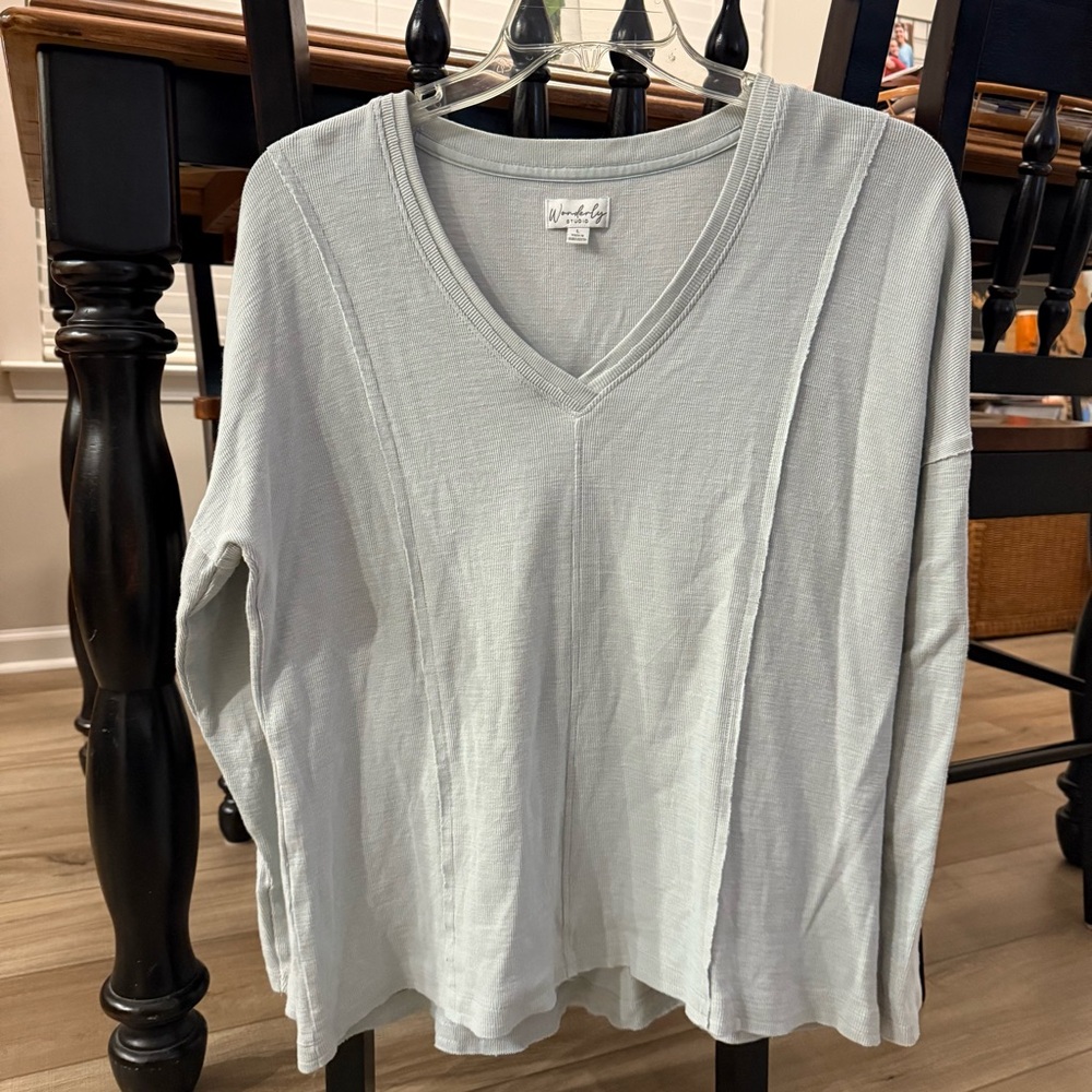 Wonderly Light Gray Long Sleeve V-Neck Top
